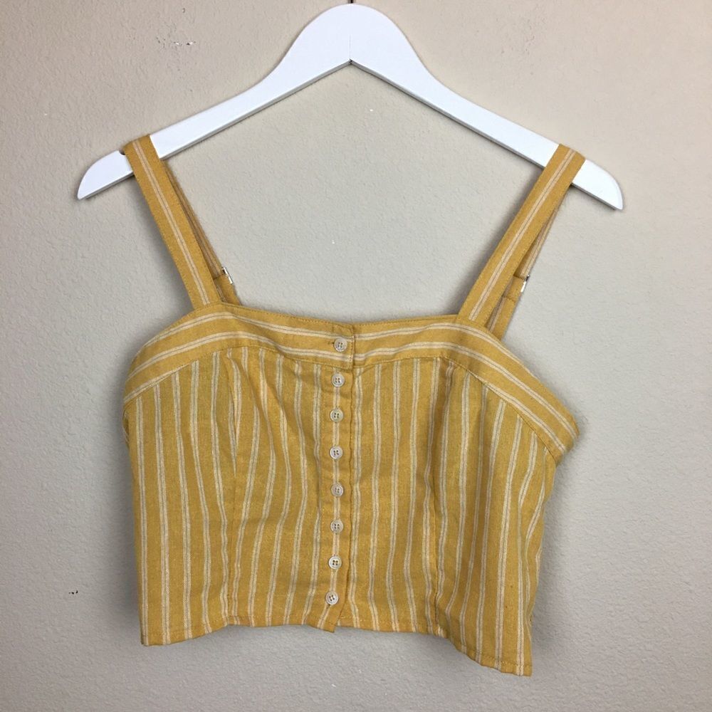 Yellow and White Stripe Crop Top- Size Large